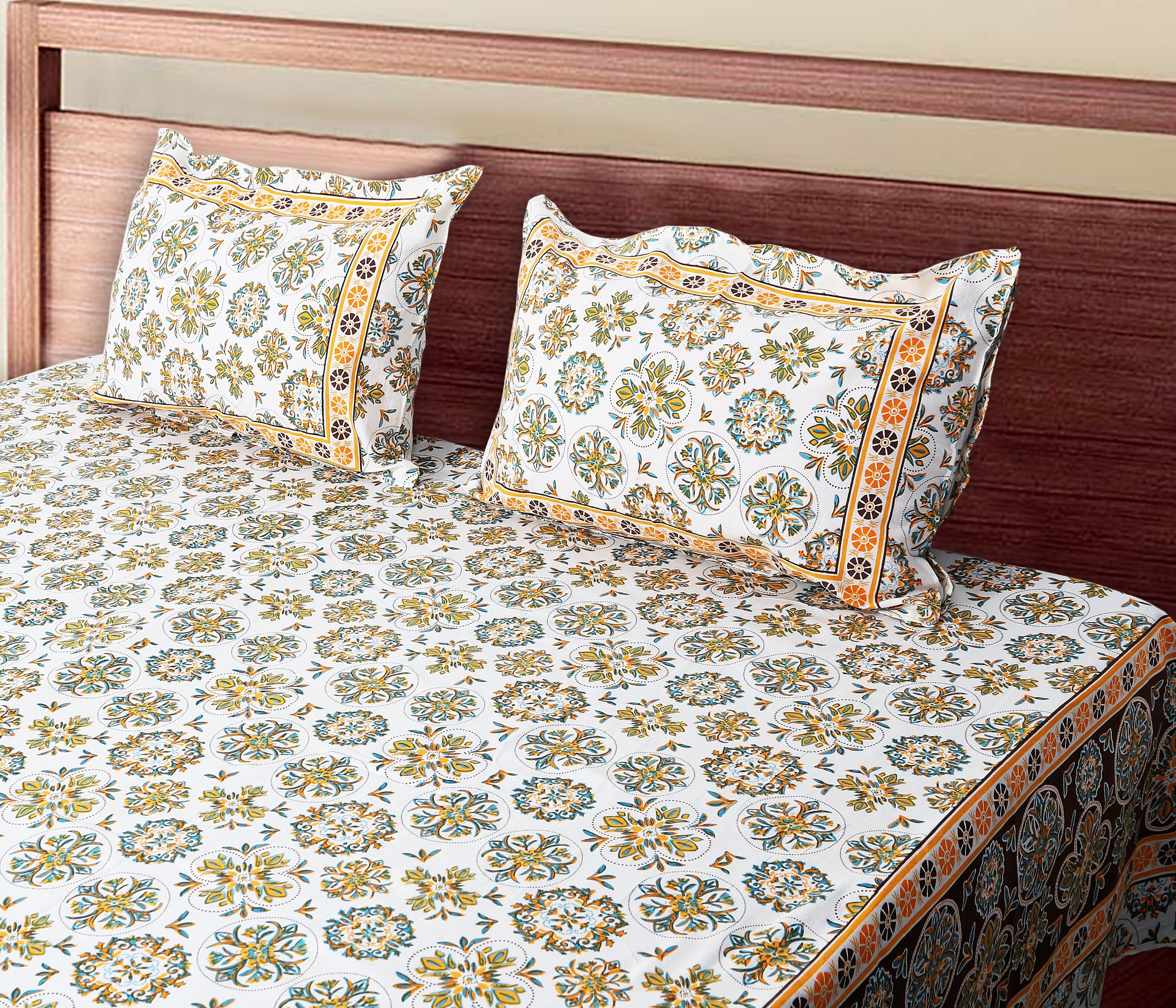 Yellow_Cotton_Heritage_Lattice_Double_Bedsheet_With_Pillow_Cover_120X120_Cm